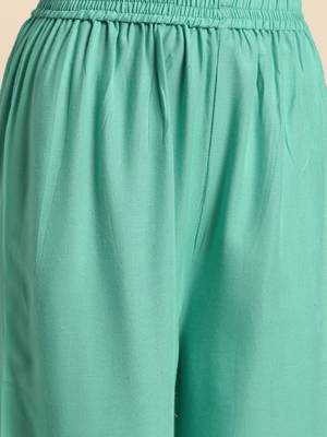 Women Turquoise Blue Solid Kurta With Plazzo With Hand Work Detailing 3