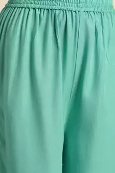 Women Turquoise Blue Solid Kurta With Plazzo With Hand Work Detailing