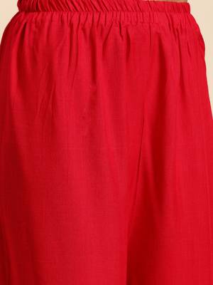 Kimisha Women Red Solid Kurta with Plazzo With Hamd Work Detailing 3