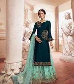 Morpich Color Rangoli Silk Fabric Embroidery Work and Diamond Work Plazzo Suit