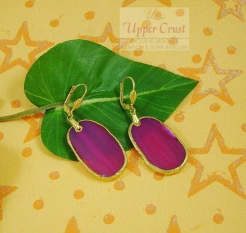 Raspberry Ice....Pink Magenta Agate Druzy Slice Earrings