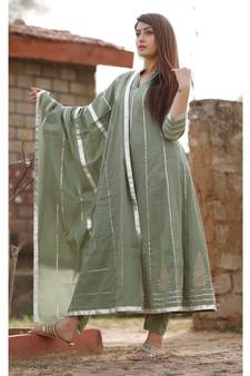 Olive Green anarkali kurta set with dupatta and delited with gota work .