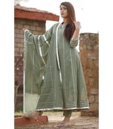 Olive Green anarkali kurta set with dupatta and delited with gota work .