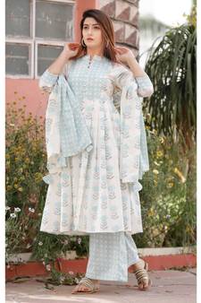 White Blue Floral Printed Palazzo Set .