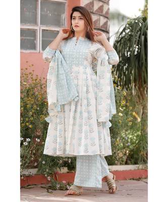 White Blue Floral Printed Palazzo Set . 1
