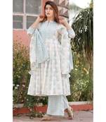 White Blue Floral Printed Palazzo Set .