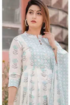 White Blue Floral Printed Palazzo Set .