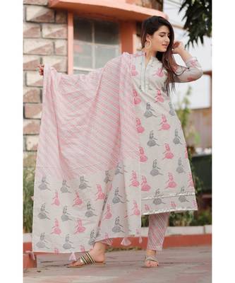 Cream Pink Floral Printed Pant Set . 1