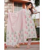 Cream Pink Floral Printed Pant Set .