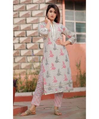 Cream Pink Floral Printed Pant Set . 4