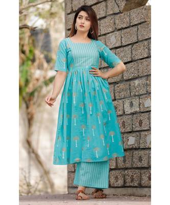 Sky Blue Floral Printed with Palazzo Set . 1