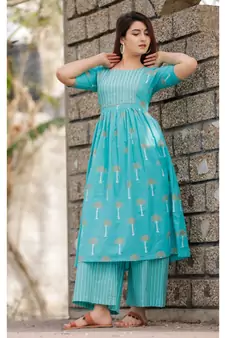 Sky Blue Floral Printed with Palazzo Set .