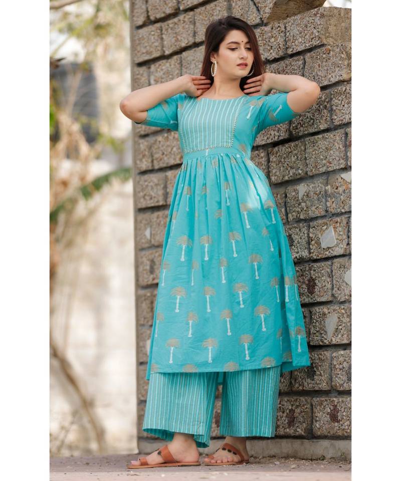 Sky Blue Floral Printed with Palazzo Set .