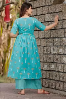 Sky Blue Floral Printed with Palazzo Set .
