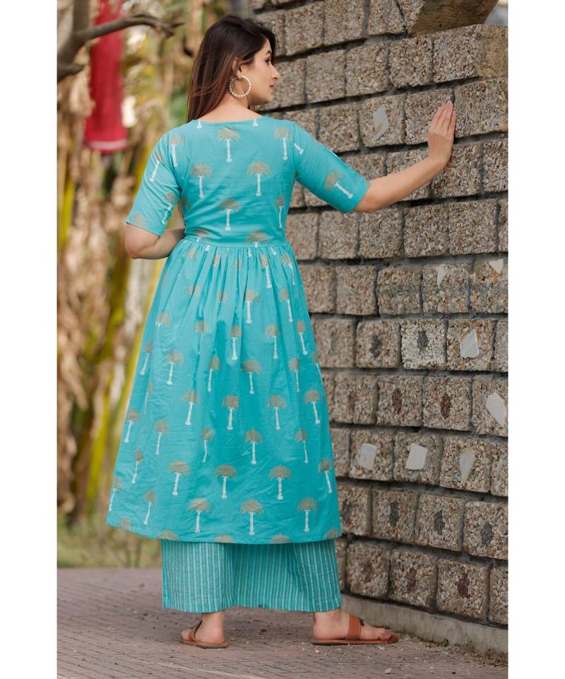 Sky Blue Floral Printed with Palazzo Set .