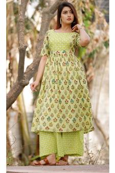 Lime Green Floral Printed With Palazzo Set