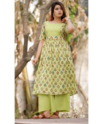 Lime Green Floral Printed With Palazzo Set 1