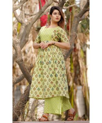 Lime Green Floral Printed With Palazzo Set 2