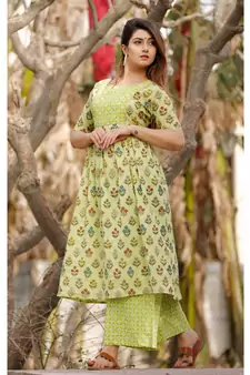 Lime Green Floral Printed With Palazzo Set