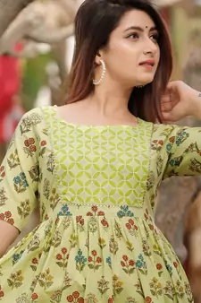 Lime Green Floral Printed With Palazzo Set