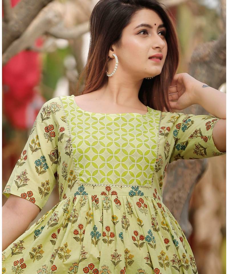 Lime Green Floral Printed With Palazzo Set
