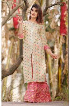 White Floral Printed Sharara Set And Delited With Gota Work .