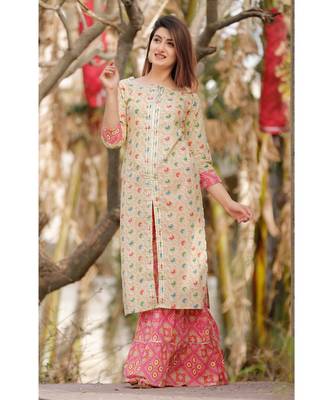 White Floral Printed Sharara Set And Delited With Gota Work . 1