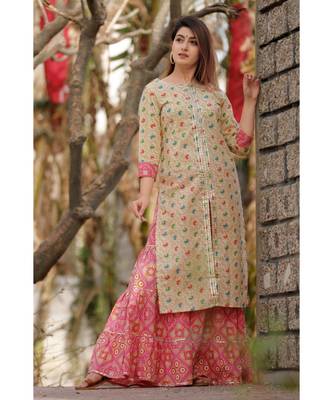 White Floral Printed Sharara Set And Delited With Gota Work . 2