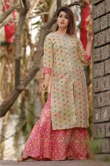 White Floral Printed Sharara Set And Delited With Gota Work .