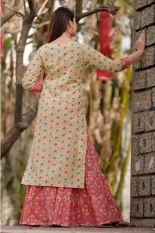 White Floral Printed Sharara Set And Delited With Gota Work .