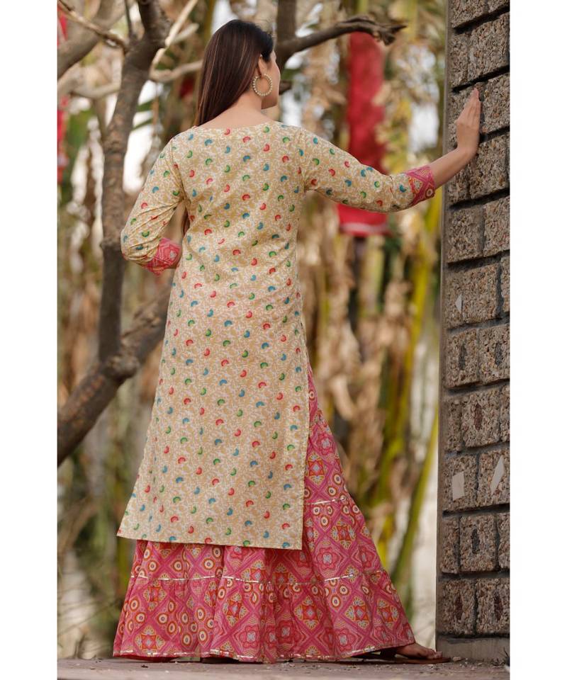 White Floral Printed Sharara Set And Delited With Gota Work .