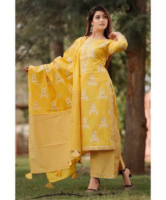 Yellow Mustard Floral Printed Palazzo Set . Delited With Gota Work 1