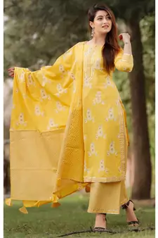 Yellow Mustard Floral Printed Palazzo Set . Delited With Gota Work