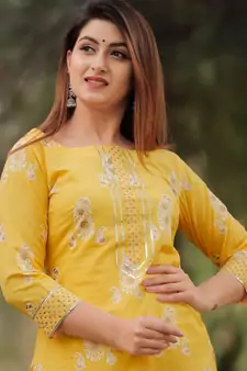 Yellow Mustard Floral Printed Palazzo Set . Delited With Gota Work