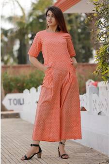 Peach Floral Printed Jumpsuit