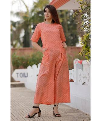 Peach Floral Printed Jumpsuit 1