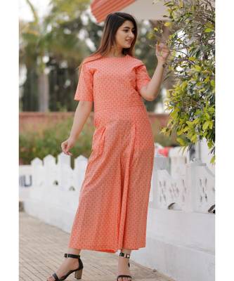 Peach Floral Printed Jumpsuit 2