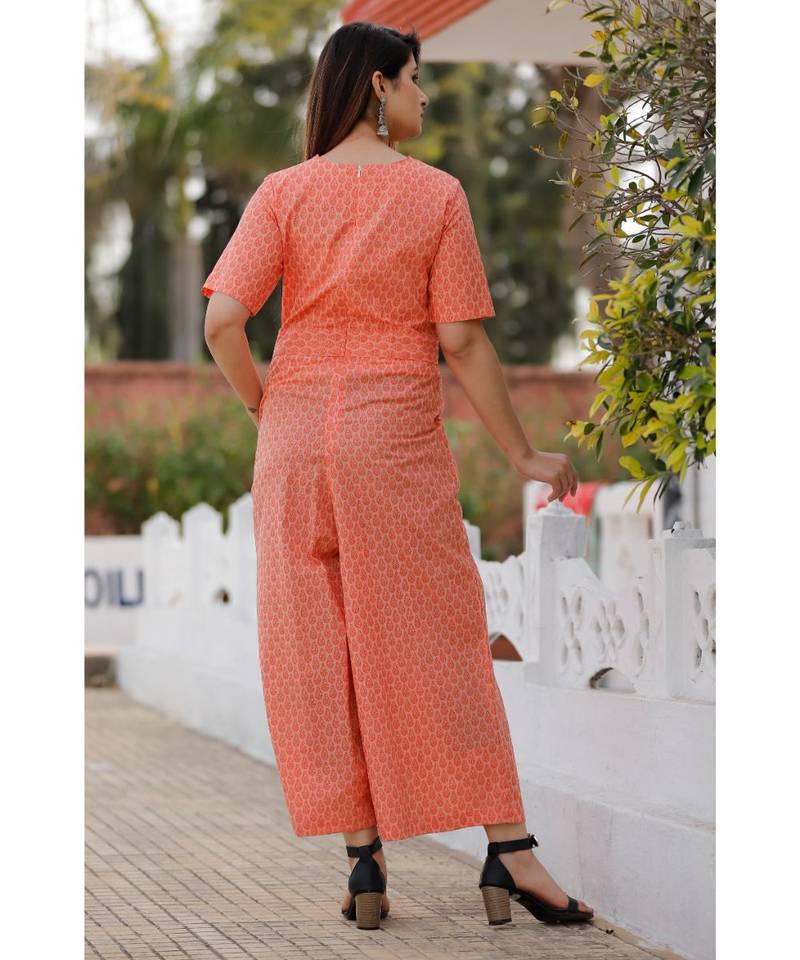 Peach Floral Printed Jumpsuit