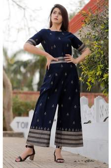 Navy Blue Floral Printed Jumpsuit