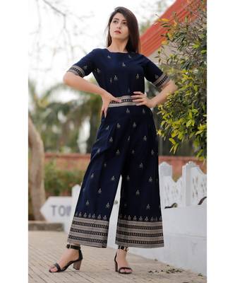 Navy Blue Floral Printed Jumpsuit 1
