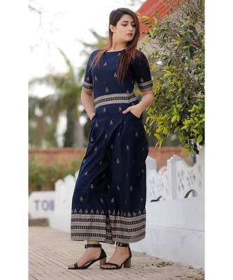 Navy Blue Floral Printed Jumpsuit 2