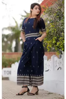 Navy Blue Floral Printed Jumpsuit