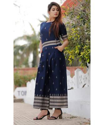 Navy Blue Floral Printed Jumpsuit 3