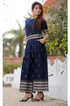 Navy Blue Floral Printed Jumpsuit