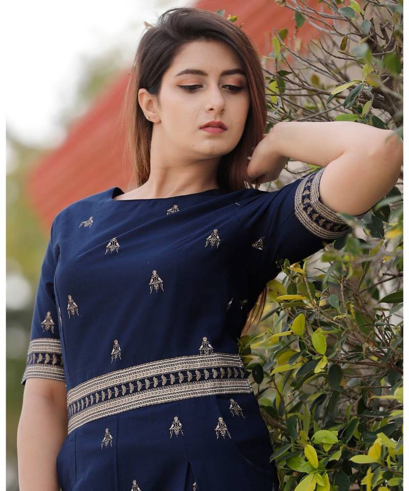 Navy Blue Floral Printed Jumpsuit