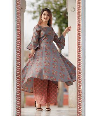 Gray Red Floral Printed Palazzo Set . 1