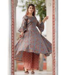 Gray Red Floral Printed Palazzo Set .