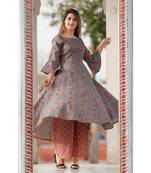 Gray Red Floral Printed Palazzo Set .