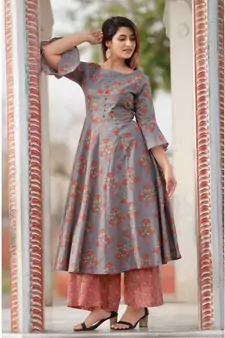 Gray Red Floral Printed Palazzo Set .