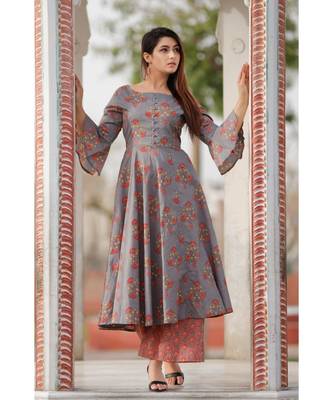 Gray Red Floral Printed Palazzo Set . 3